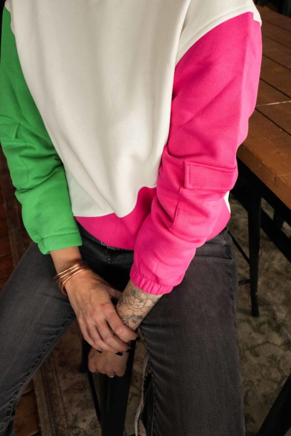 Sweat Géométrique Fantastique Vert et Rose – Image 2